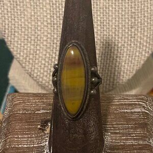 Twisted Aged Silver Vintage Tiger's Eye Native American Statement Ring
